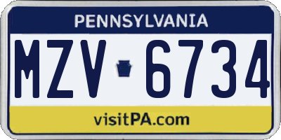 PA license plate MZV6734