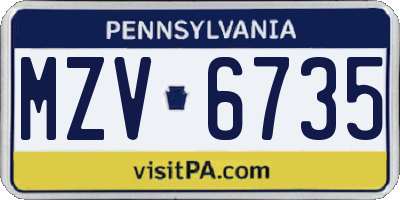 PA license plate MZV6735