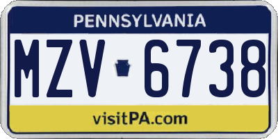 PA license plate MZV6738