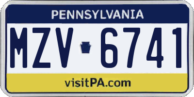 PA license plate MZV6741