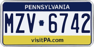 PA license plate MZV6742