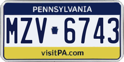 PA license plate MZV6743