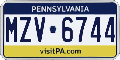 PA license plate MZV6744