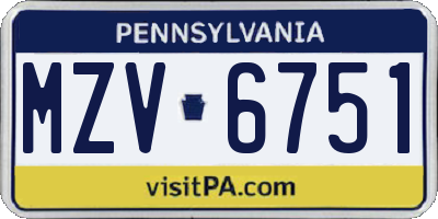 PA license plate MZV6751