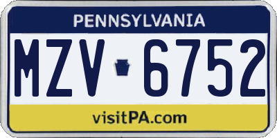 PA license plate MZV6752