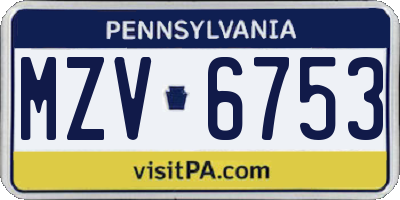 PA license plate MZV6753