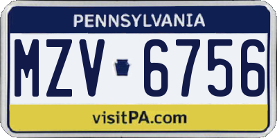 PA license plate MZV6756