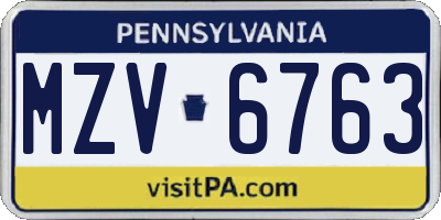 PA license plate MZV6763