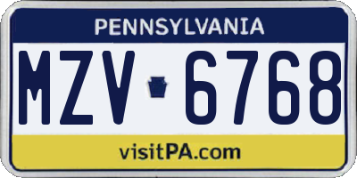 PA license plate MZV6768