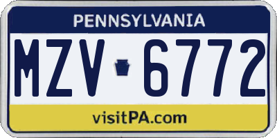 PA license plate MZV6772
