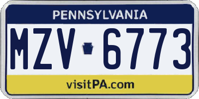 PA license plate MZV6773