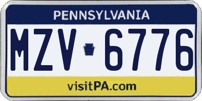 PA license plate MZV6776