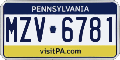 PA license plate MZV6781
