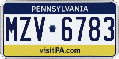 PA license plate MZV6783