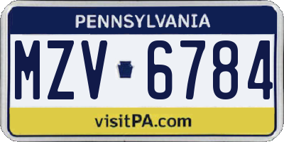 PA license plate MZV6784