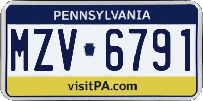 PA license plate MZV6791