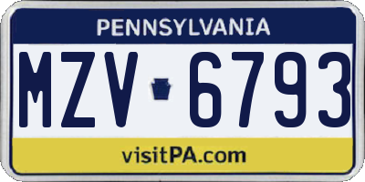 PA license plate MZV6793