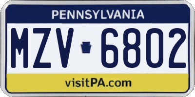 PA license plate MZV6802