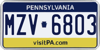 PA license plate MZV6803