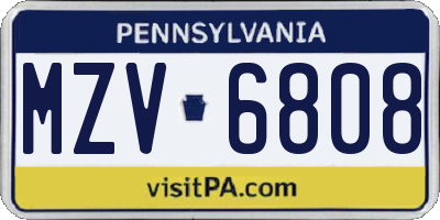 PA license plate MZV6808