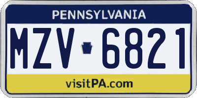 PA license plate MZV6821
