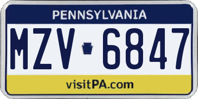 PA license plate MZV6847