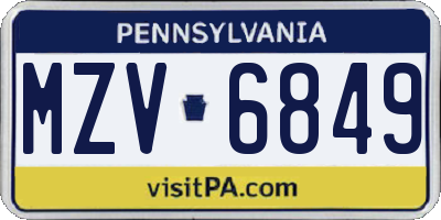 PA license plate MZV6849