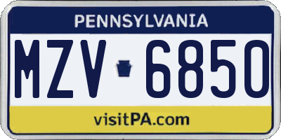 PA license plate MZV6850