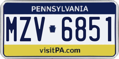 PA license plate MZV6851
