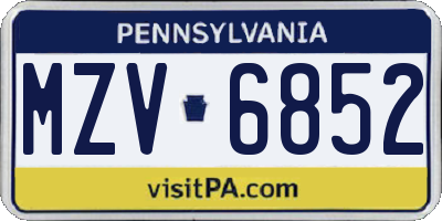 PA license plate MZV6852