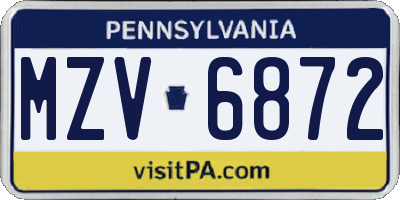 PA license plate MZV6872
