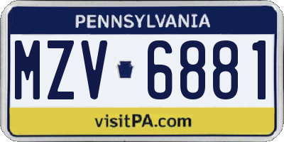 PA license plate MZV6881