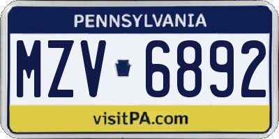 PA license plate MZV6892