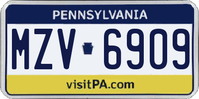 PA license plate MZV6909
