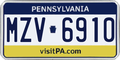 PA license plate MZV6910