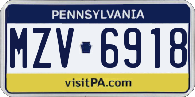 PA license plate MZV6918