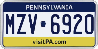 PA license plate MZV6920