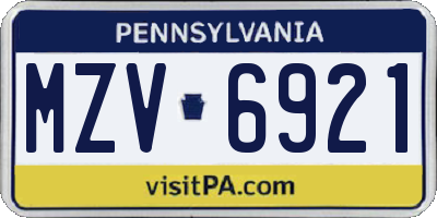 PA license plate MZV6921
