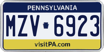 PA license plate MZV6923