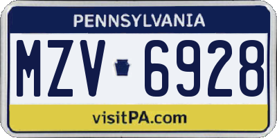 PA license plate MZV6928