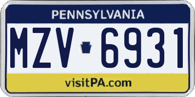 PA license plate MZV6931