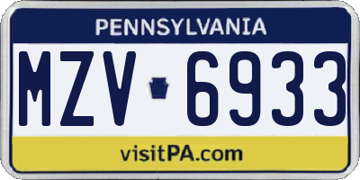 PA license plate MZV6933