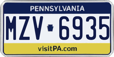 PA license plate MZV6935