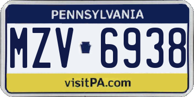 PA license plate MZV6938