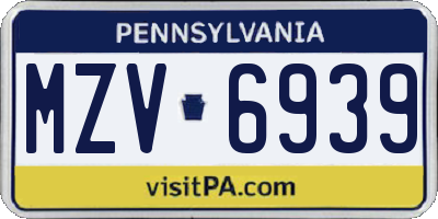 PA license plate MZV6939