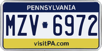 PA license plate MZV6972