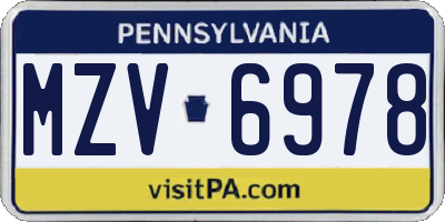 PA license plate MZV6978