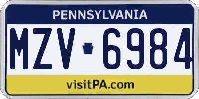 PA license plate MZV6984