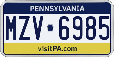 PA license plate MZV6985
