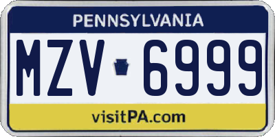 PA license plate MZV6999